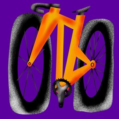 Drawing of a graphic, road bike, gravel, yellow bike on a purple background
