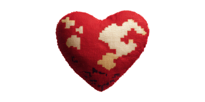 Pixelated red heart pillow isolated on transparent background