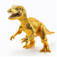 Obraz premium Golden dinosaur model, predatory pose, textured surface.