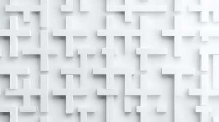 Abstract white geometric pattern of cubes and rectangles creating a complex texture.