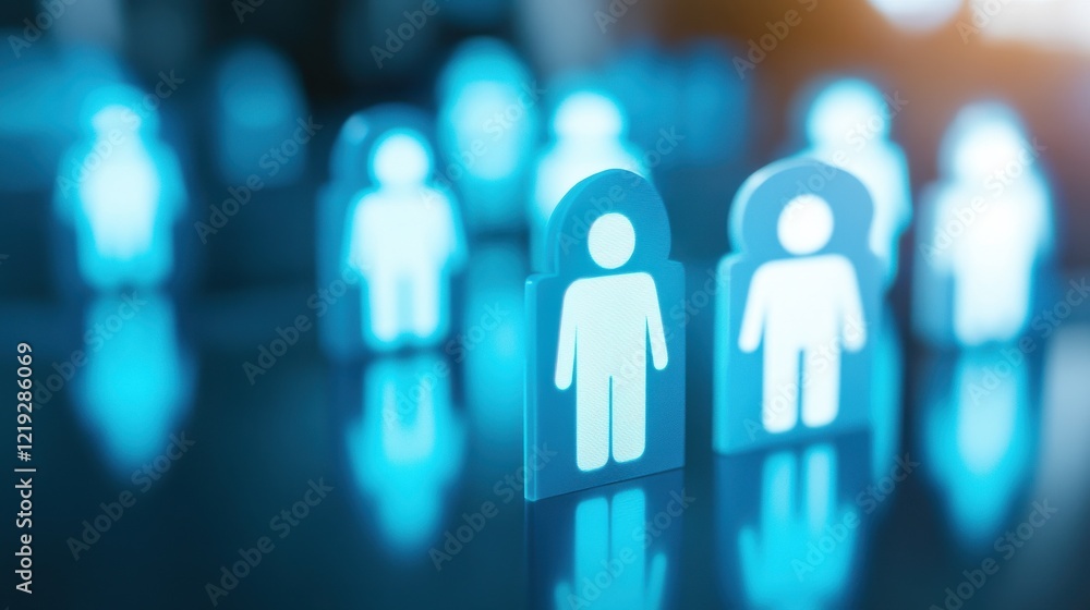 Aufkleber creative glowing blue business interface on blurry background with empty mock up place. human resour