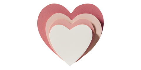 Layered paper hearts in shades of pink and white isolated on transparent background