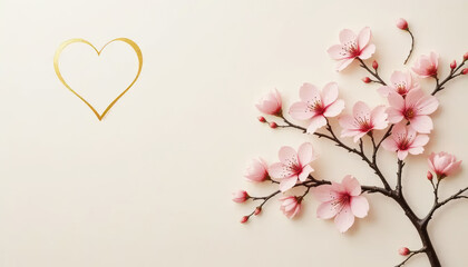 Fototapeta premium cherry blossom background with golden love symbol 