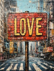 Urban love sign on a busy street in the city