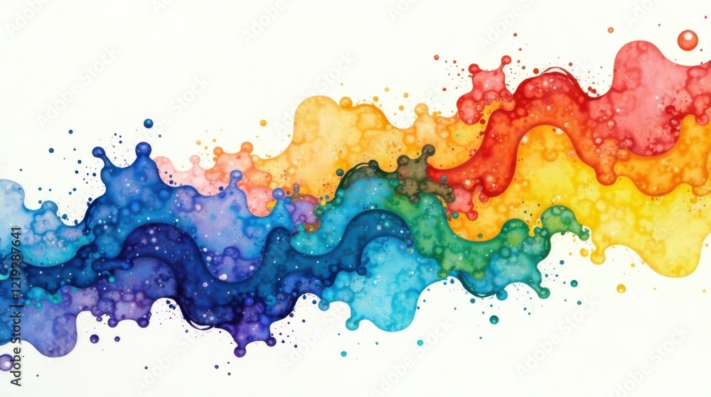 Poster Abstract Rainbow Wave Splashes A Vibrant Watercolor Design Featuring Dynamic Fluid Forms and Energetic Color Transitions