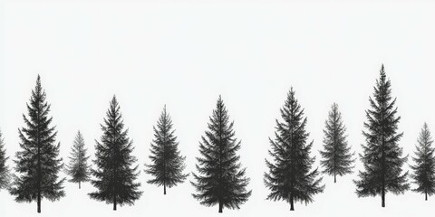 Obraz premium Evergreen tree silhouettes on a white background