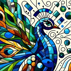 A peacock in cubism art style. Made with generative AI