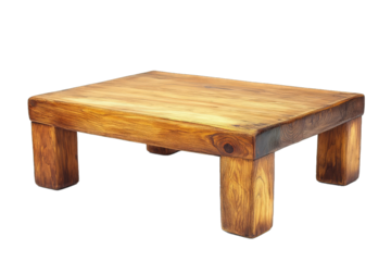 Isolated Wooden Coffee Table Ready to Accentuate Living Room. Isolated on a Transparent Background. Cutout PNG.