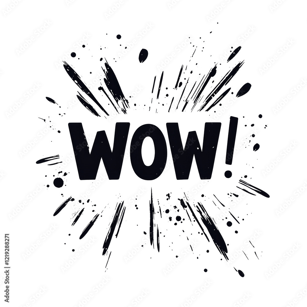 Aufkleber A stylized graphic design features the word WOW with a dynamic splash effect surrounding it.