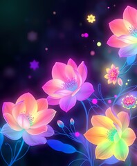 Fototapeta premium Vibrant Watercolor Floral Pattern on Dark Blue Background