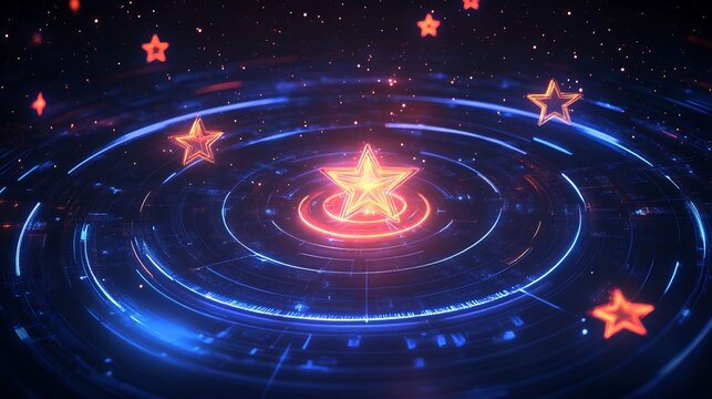 Brand loyalty visualized glowing stars orbiting a radiant central core symbolizing customer commitment and trust that sustains brand affinity over time