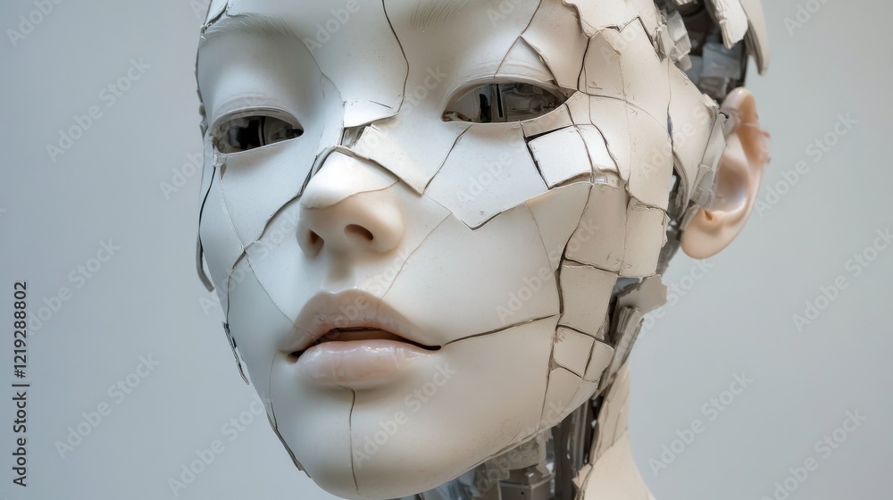 Poster generative ai image of fragmented robotic humanoid