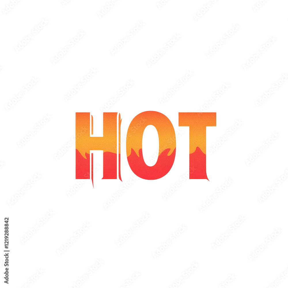 Poster the image displays the word hot styled with a gradient of orange and yellow flames.