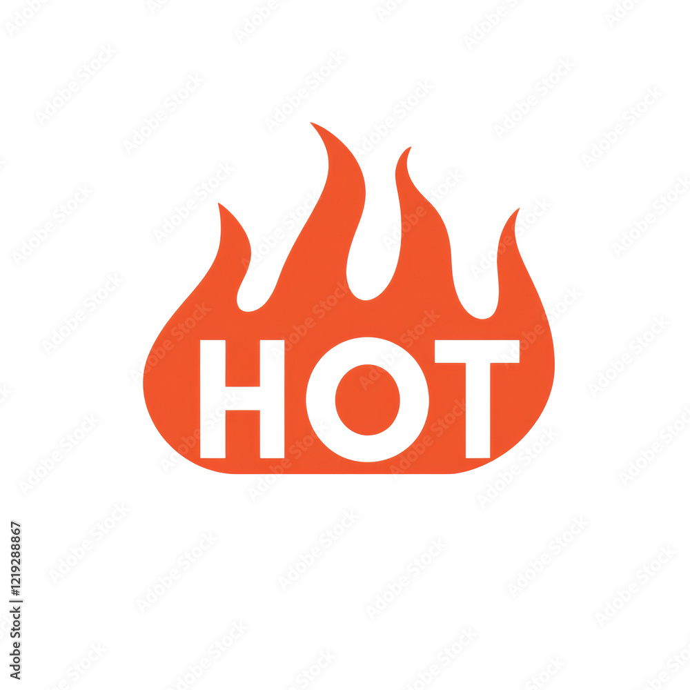 Poster a simple graphic design depicts the word hot within an orange flame shape signifying heat or warning