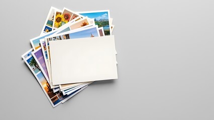 Pile of colorful cards on gray background