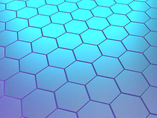 規則的に並んだ六角柱のフロアの3Dイラストレーション