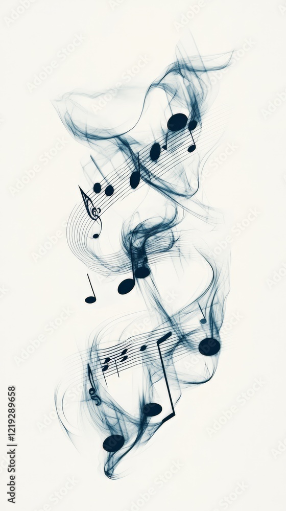 Aufkleber musical notes are floating and intertwining with ethereal smoke, creating a visually captivating rep
