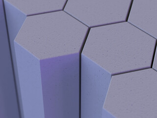 規則的に並んだ六角柱のフロアの3Dイラストレーション