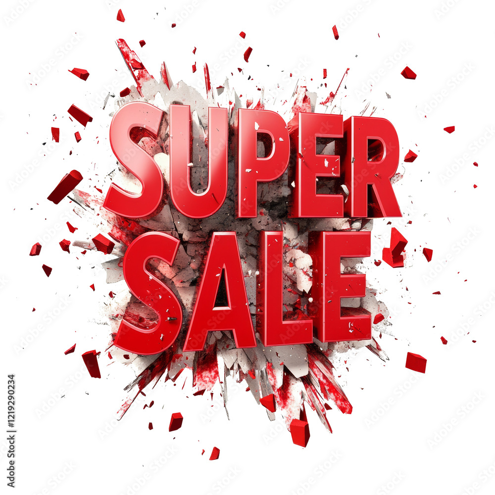 Aufkleber a 3d rendering depicts the words super sale breaking through a wall, creating a dynamic and impactfu