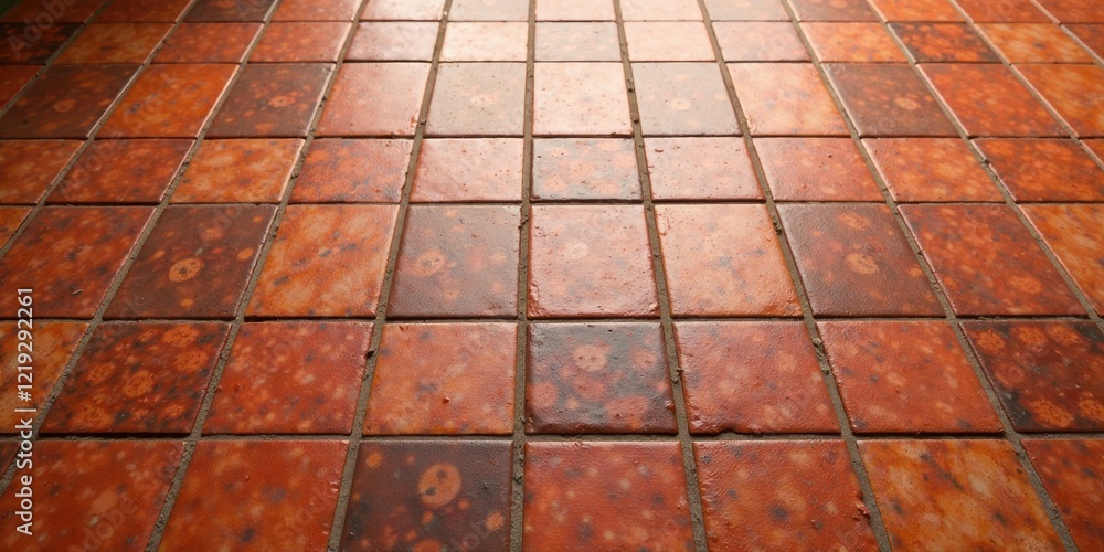 Poster a detailed perspective of rustic terracotta floor tiles with subtle variations in color and texture