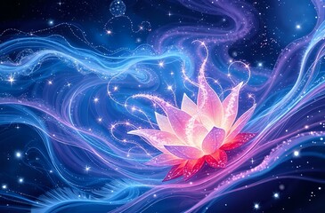 Cosmic Bloom: Vibrant Purple and Blue Lotus Flower Watercolor Painting