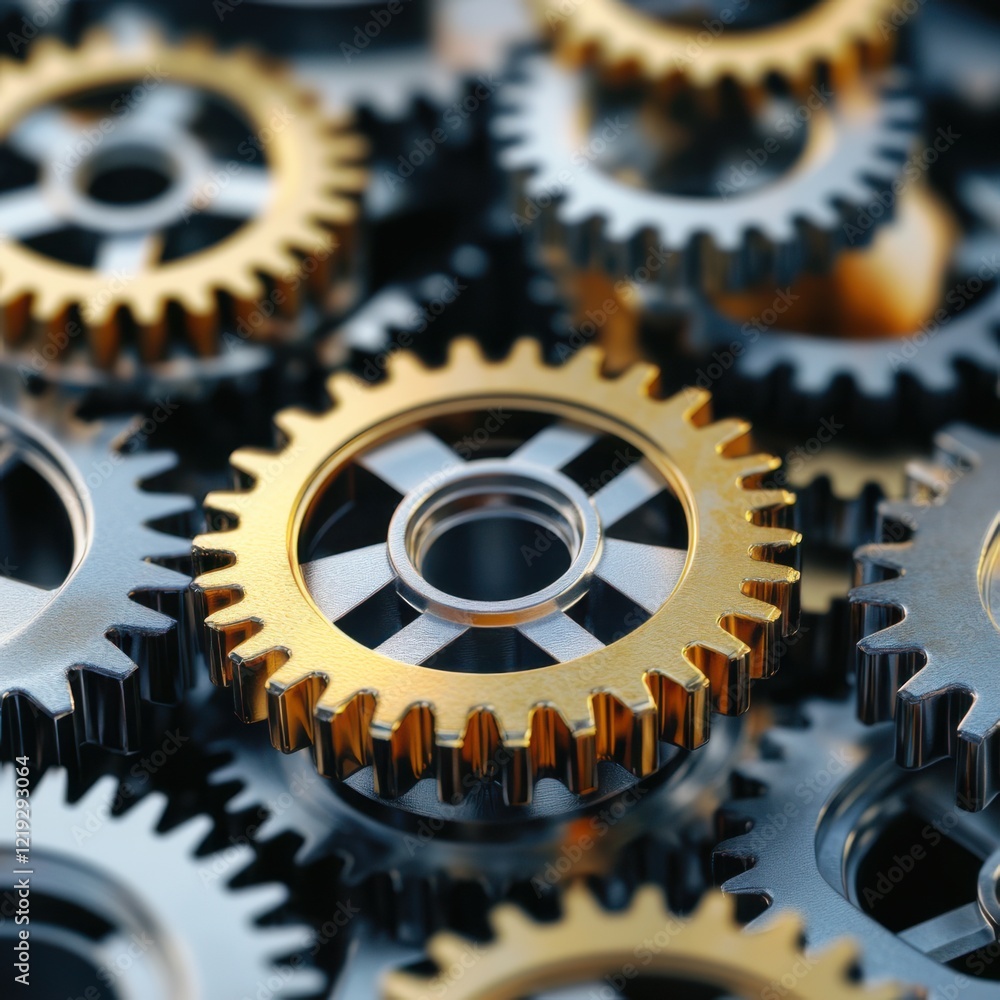 Poster gears in various colors and sizes arranged intricately on a surface showcasing mechanical precision 