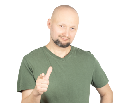 Confident man pointing forward with a determined expression