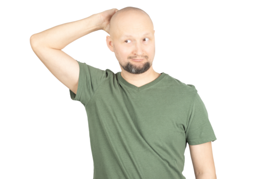 Confused man scratching his head with uncertain look