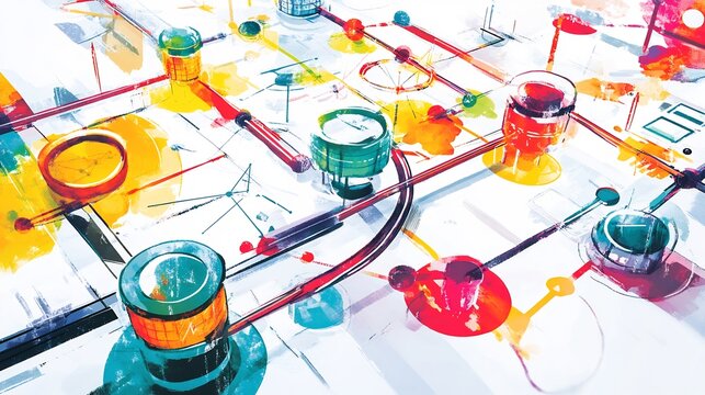 Conceptual art of accelerators highlighting interconnected shapes symbolic pathways for fasttracking startups through mentorship investment and growth opportunities