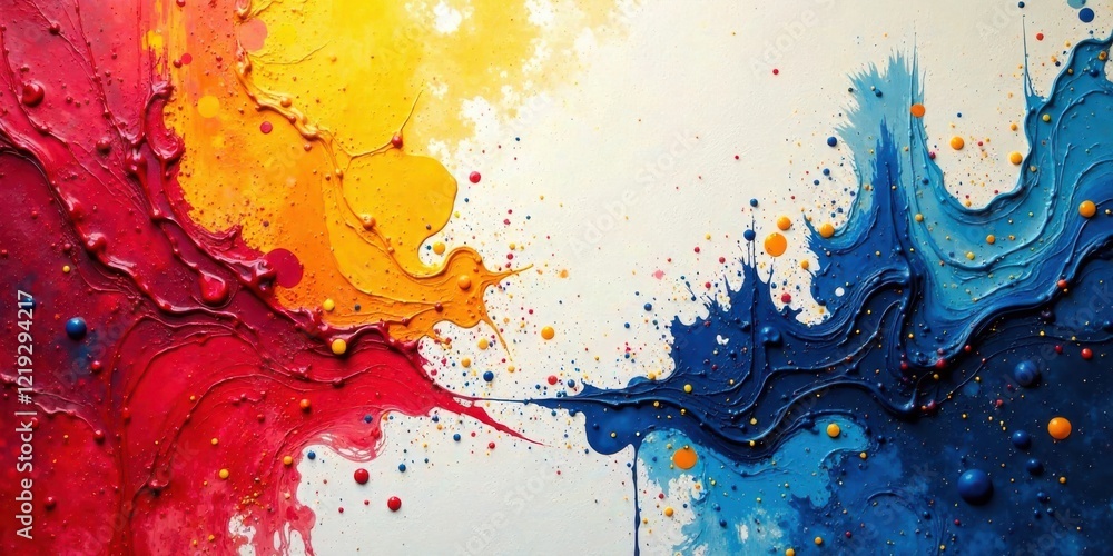 Fototapete dynamic interplay of vibrant hues in an abstract paint composition, showcasing rich textures and a c