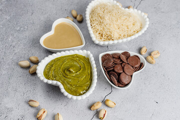 Trendy dubai chocolate ingredients for making dubai chocolate.