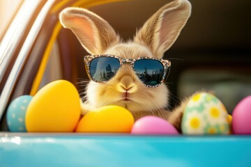 Stylish Rabbit with Sunglasses in a Colorful Scene