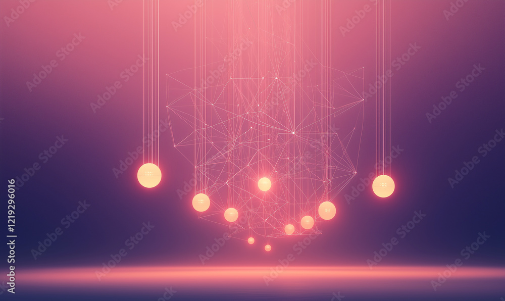 Poster abstract glowing spheres suspended in a soft gradient background create a dreamy, ethereal atmospher