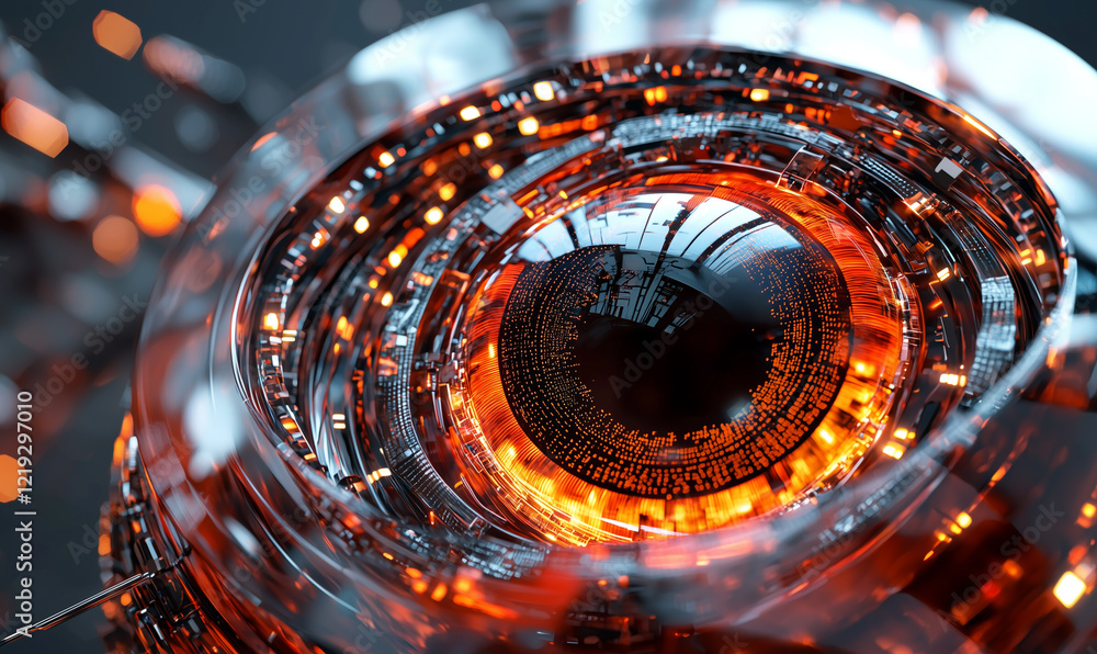 Aufkleber abstract futuristic design featuring a glowing orb with intricate patterns and vibrant colors.