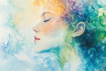 Serene Watercolor Artwork of a Tranquil Profile