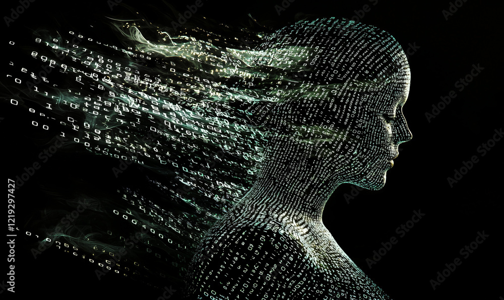 Poster transformative ai art digital representation of identity virtual space conceptual imagery dark backg