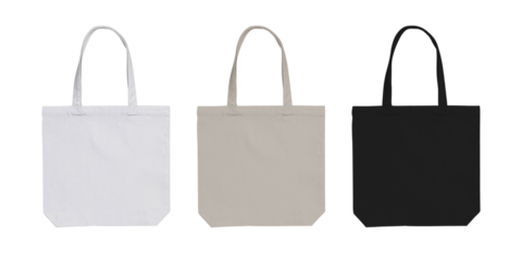 Tote bag canvas eco friendly bag mockup, canvas white beige black colors on isolated white background.