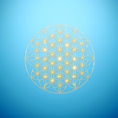 Sacred Geometry Blue Mandala Wallpaper - Flower of Life Design