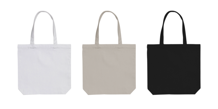 Tote bag canvas eco friendly bag mockup, canvas white beige black colors on isolated white background.