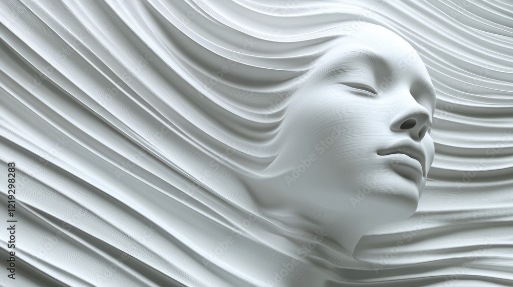 Poster close up of abstract white human head on wavy background. future, robotics and artificial intelligen
