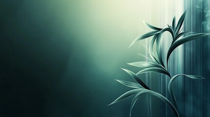 Abstract Teal Plant Against a Striped Background