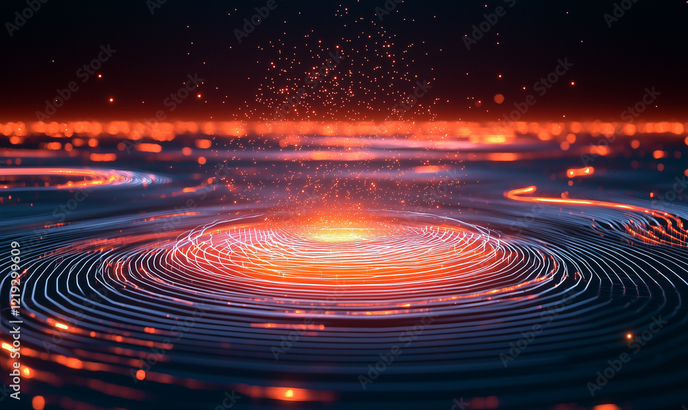 Poster dynamic waves of light in a digital landscape abstract visualization technology futuristic aerial vi