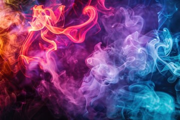 Fototapeta premium Colorful smoke abstract background forming fantastic swirling and wavy shapes on dark background