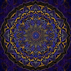 Sacred Geometry Mandala: Star Centered Symmetry in Blue, Gold, and Purple