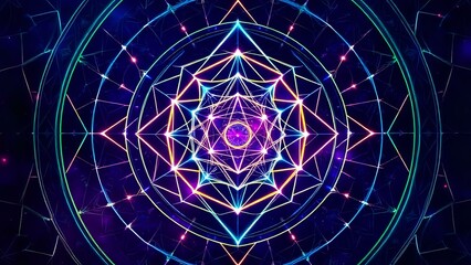 Sacred Geometry Odyssey: Metatrons Cube in Vibrant Neon Colors