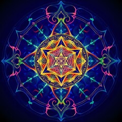 Fototapeta premium Sacred Geometry Symmetry - Vibrant Metatrons Cube Abstract Art