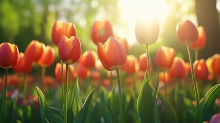 field of vibrant tulips in full bloom