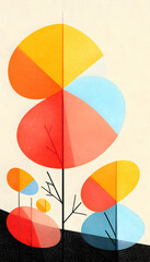 Abstract autumn trees, minimalist art, cream background, nature illustration, ideal for phone wallpaper