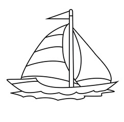 Cute cartoon hand drawn drawn sail boat coloring page.