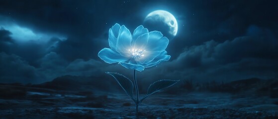 Glowing flower under a mystical night sky.